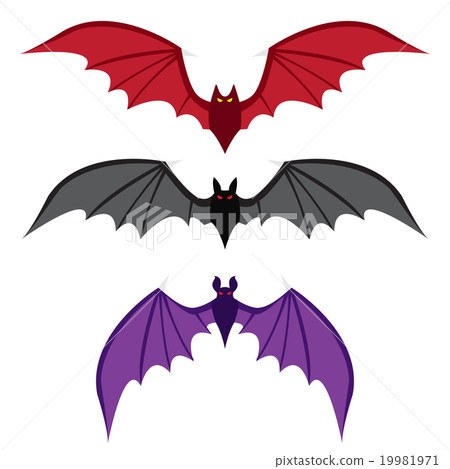 Set of bat with big wings in color in flat style 19981971