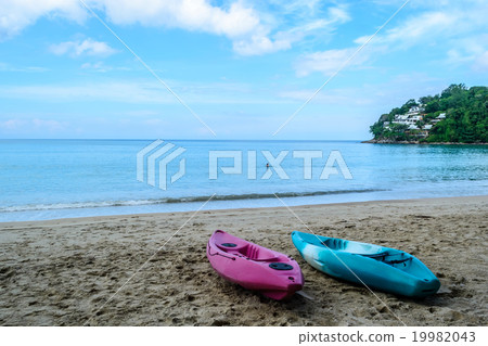 Canoe moored on the Kamala beach in Phuket Canoe moored on the Kamala beach in Phuket 19982043