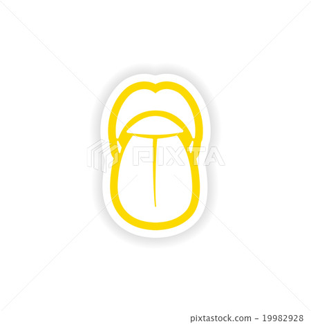 paper sticker on white background mouth and tongue 19982928