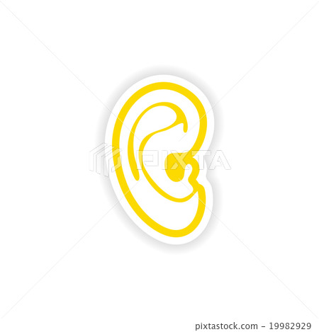 paper sticker on white background human ear 19982929
