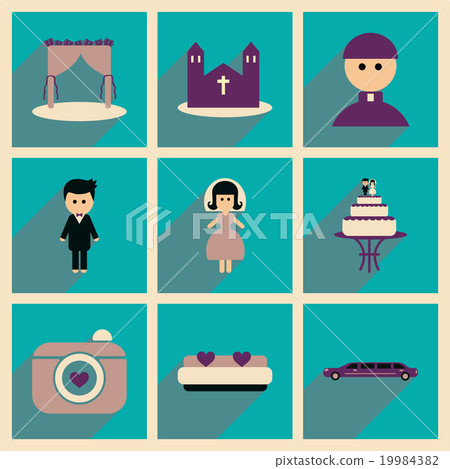 Set of flat web icons with long shadow wedding 19984382