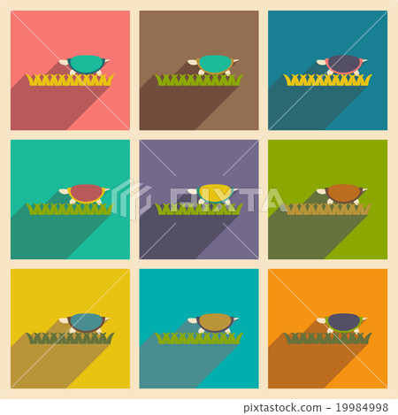 Set of flat icons with long shadow ocean turtle - Stock Illustration ...