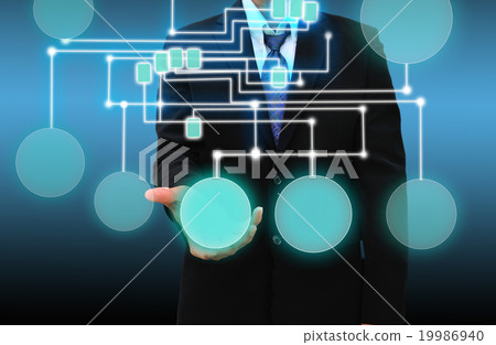 businessman holding a touch screen interface 19986940