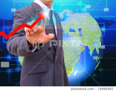 Businessman touching a rising arrow Businessman touching a rising arrow 19986985