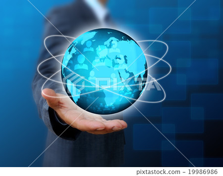 Businessman works with Social Network Display 19986986