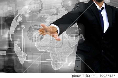 Businessman works with business and technology Businessman works with business and technology 19987487