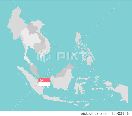 Asian map with point flags flat design vector 19988956