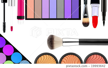 makeup brush and cosmetics, on a white background 19993642