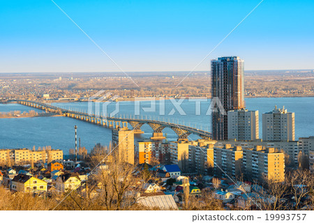 beautiful landscape of river Volga with bridge 19993757