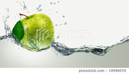 Green Apple amid splashing water. Green Apple amid splashing water. 19996059