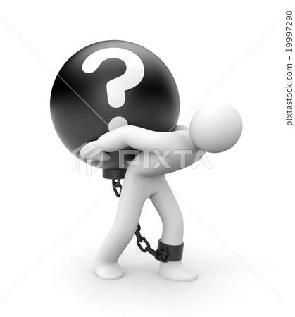 Man and metal ball with question 19997290