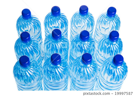 Closeup on rows of mineral water in plastic bottle Closeup on rows of mineral water in plastic bottle 19997587