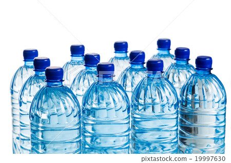 Closeup on rows of mineral water in plastic bottle 19997630
