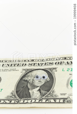 1 dollar bill with sticker seal: wiggly-eyed George Washington 19999408