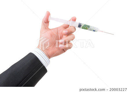 hand holding syringe filled with currency hand holding syringe filled with currency 20003227