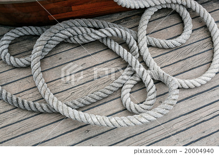 Coiled rope on a wooden deck Coiled rope on a wooden deck 20004940