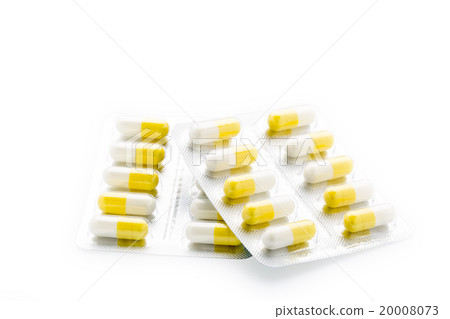 Yellow capsules pill blister pack 20008073