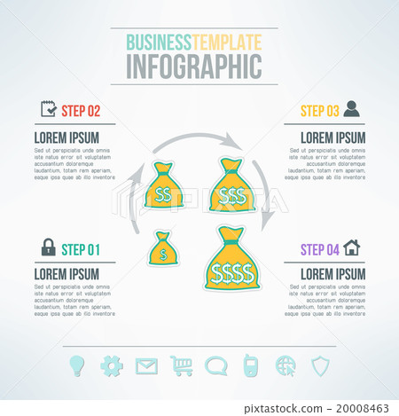Vector money bags infographic template with icons Vector money bags infographic template with icons 20008463