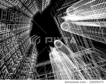 Abstract wireframe of 3D architecture. Abstract wireframe of 3D architecture. 20009474