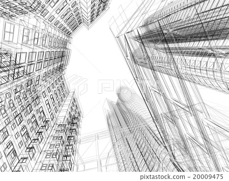 Abstract wireframe of 3D architecture. Abstract wireframe of 3D architecture. 20009475