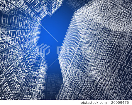 Abstract wireframe of 3D architecture. Abstract wireframe of 3D architecture. 20009476