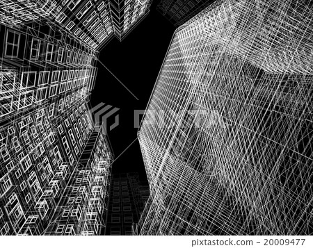 Abstract wireframe of 3D architecture. Abstract wireframe of 3D architecture. 20009477