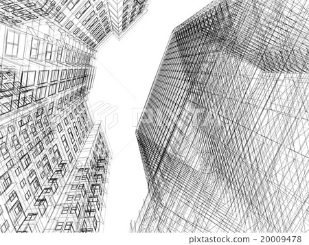 Abstract wireframe of 3D architecture. Abstract wireframe of 3D architecture. 20009478