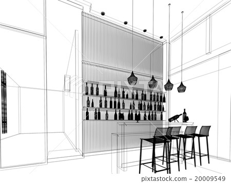 sketch design of counter bar ,3dwire frame render sketch design of counter bar ,3dwire frame render 20009549