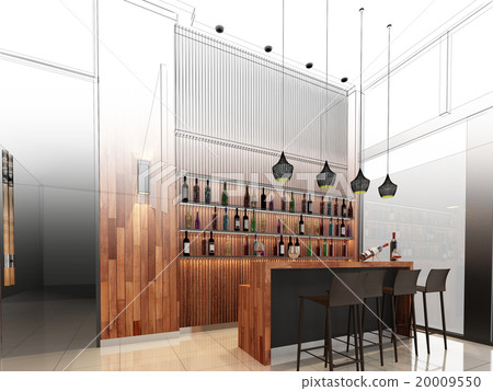 sketch design of counter bar ,3dwire frame render sketch design of counter bar ,3dwire frame render 20009550
