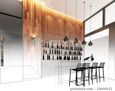 sketch design of counter bar ,3dwire frame render sketch design of counter bar ,3dwire frame render 20009551