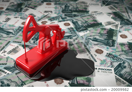 Pumpjack And Spilled Oil On Russian Rubles 20009982