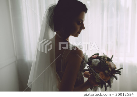 Bride posing in a large window Bride posing in a large window 20012584