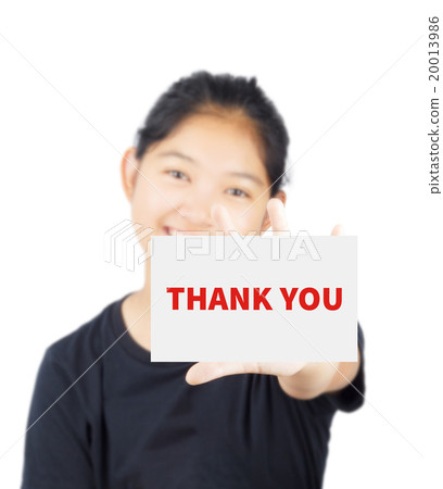 THANK YOU, message on card show by Asian girl 20013986
