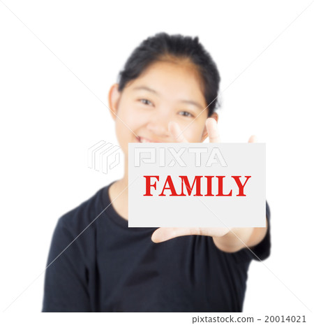 FAMILY, message on card show by Asian girl FAMILY, message on card show by Asian girl 20014021