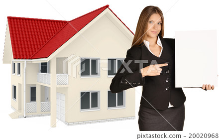 Girl in business suit holding white poster 20020968