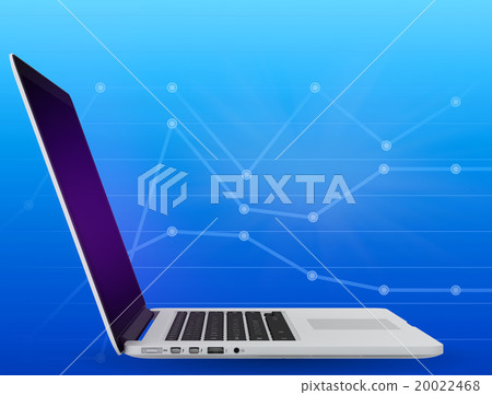 laptop on a blue background with graph. laptop on a blue background with graph. 20022468