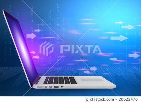 glowing laptop screen and flying arrows particles glowing laptop screen and flying arrows particles 20022470