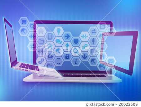 set icons in front of computers and tablet. 20022509