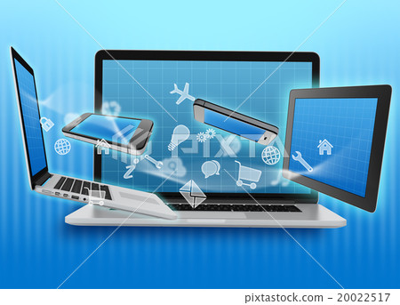 spinning icon before the tablet and laptop. spinning icon before the tablet and laptop. 20022517