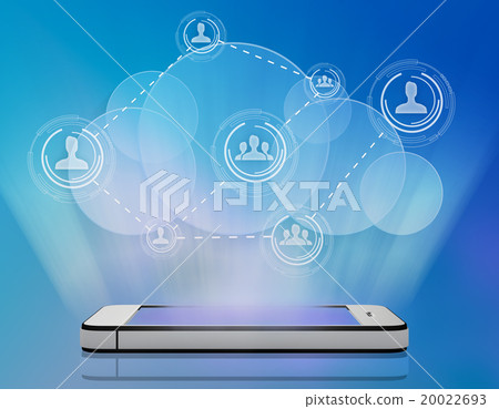 team of people icons and phone with cloud storage. team of people icons and phone with cloud storage. 20022693