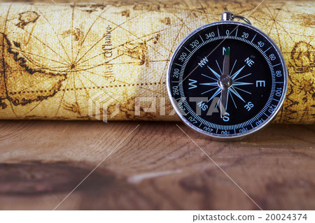 Compass on vintage map. Retro style. 20024374