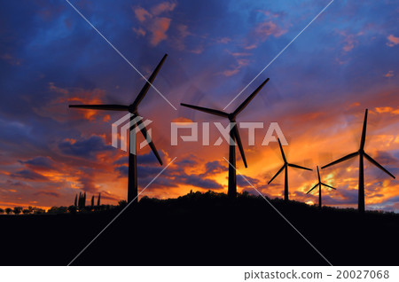 Silhouettes of Wind Turbines at Sunset Silhouettes of Wind Turbines at Sunset 20027068