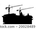 mobile crane lifting generator, silhouettes at sun 20028489