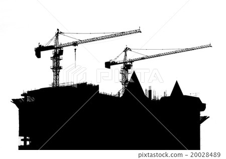 mobile crane lifting generator, silhouettes at sun mobile crane lifting generator, silhouettes at sun 20028489