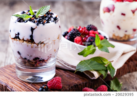 yogurt with muesli and berries yogurt with muesli and berries 20029395