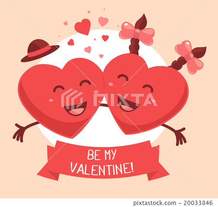 Vector illustration of two red smiling hearts 20033846