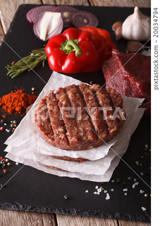 Raw Ground beef meat Burger steak cutlets Raw Ground beef meat Burger steak cutlets 20034794
