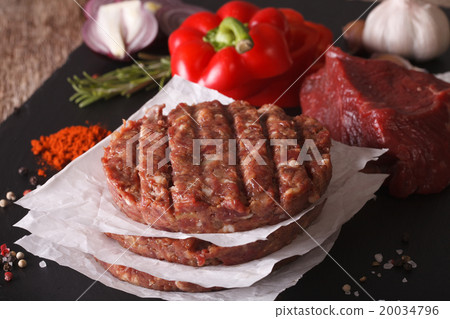 Cooking burgers cutlets close-up and ingredients Cooking burgers cutlets close-up and ingredients 20034796