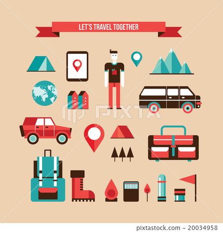 Tourism Camping and Hiking Set of flat elements Tourism Camping and Hiking Set of flat elements 20034958