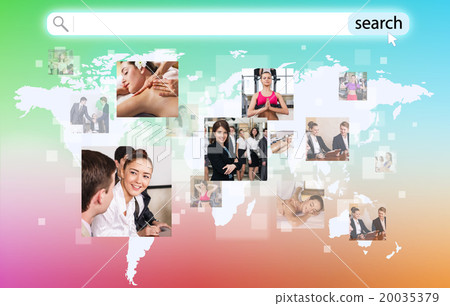 Collage of human professions on the big map.  20035379